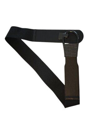 Statement Stretchy Wide Black Belt Weave Detail Stretch Clasp Plus 2X Accessory